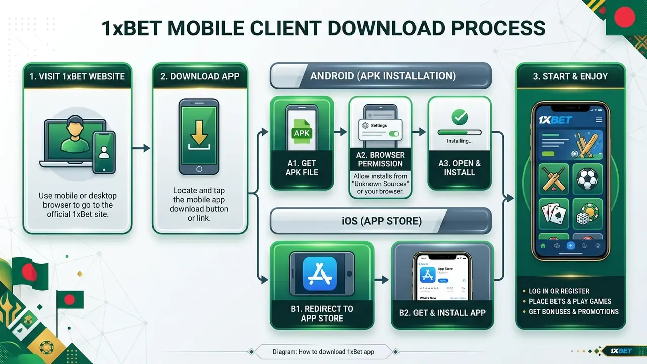 diagram how to download 1xbet app